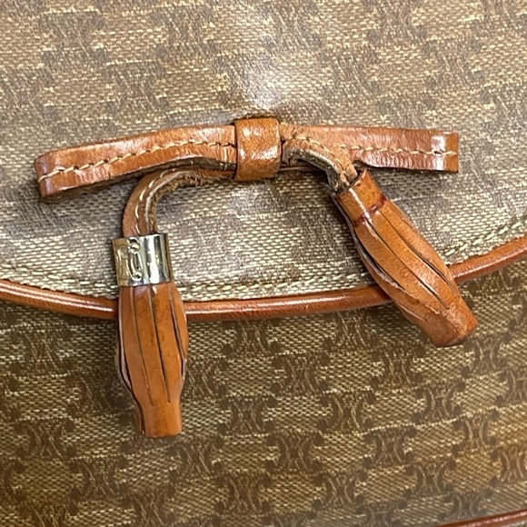 Celine Macadam Coated Canvas Brown Tan Crossbody Bag Flap Close Bow - Picture 3 of 17